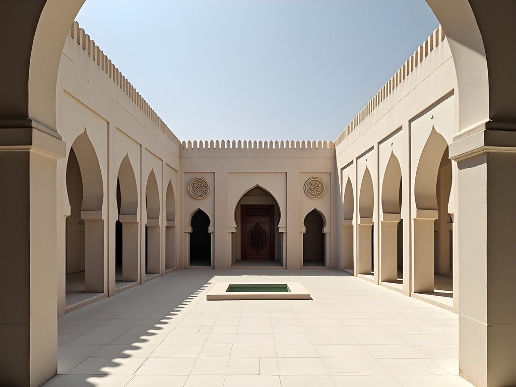 Peaceful courtyard of Masjid al-Ijabah with simple architecture and natural light