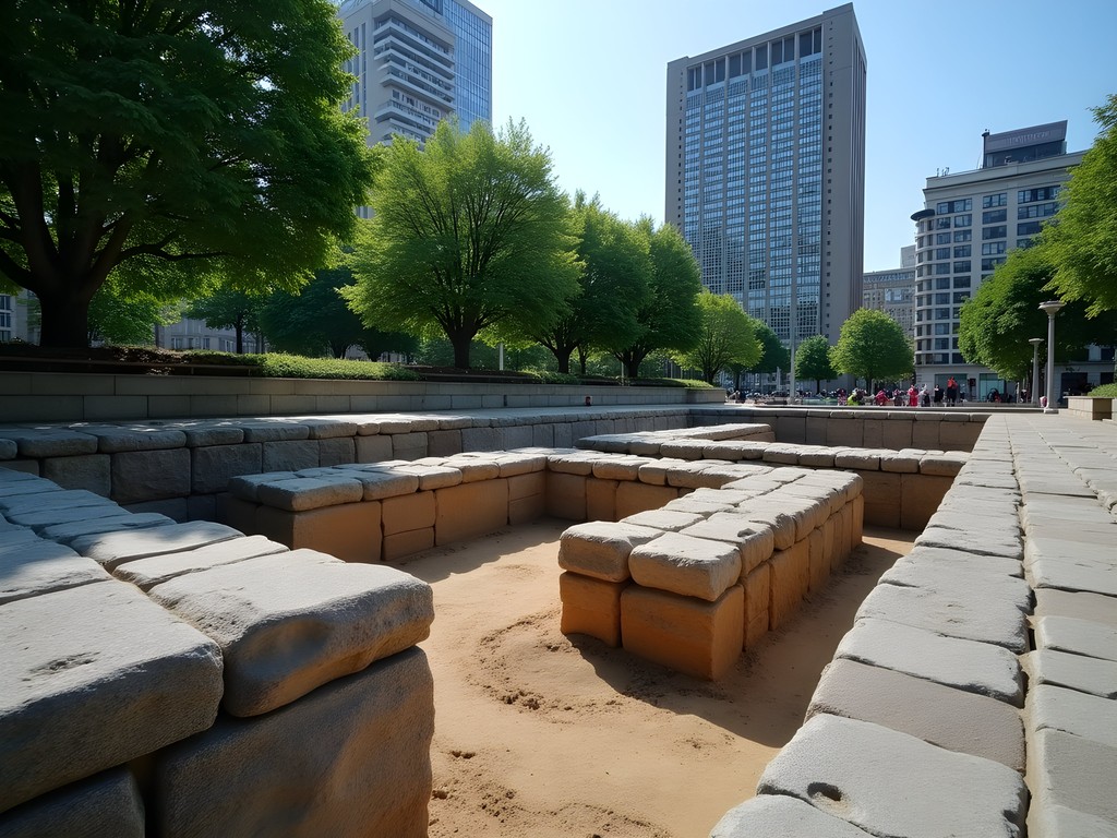 Archaeological remains of Montreal's original stone fortifications at Champ de Mars