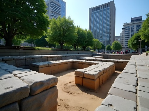Archaeological remains of Montreal's original stone fortifications at Champ de Mars