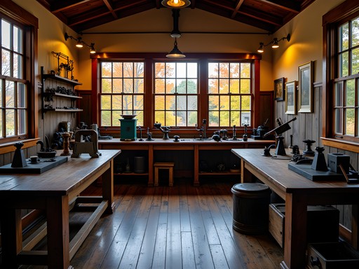 Interactive workshop at Eli Whitney Museum with historical machinery