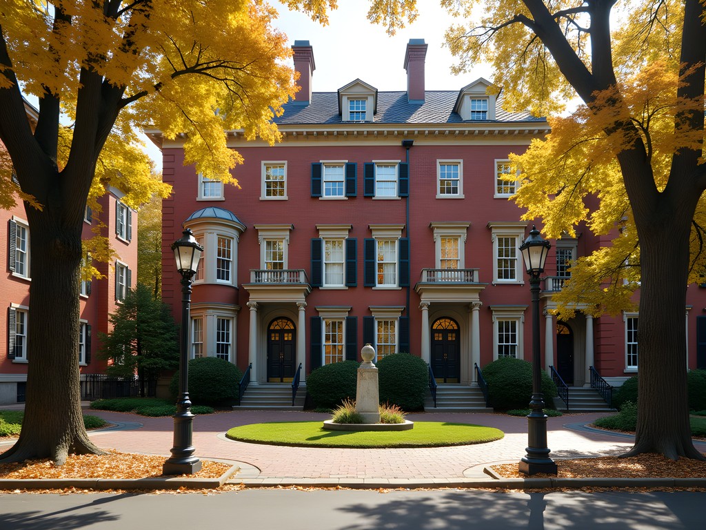 Historic row houses around Wooster Square with fall foliage