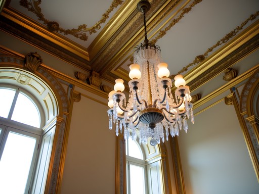 Ornate gold-leaf ceiling detail in Marble House mansion showing Gilded Age craftsmanship