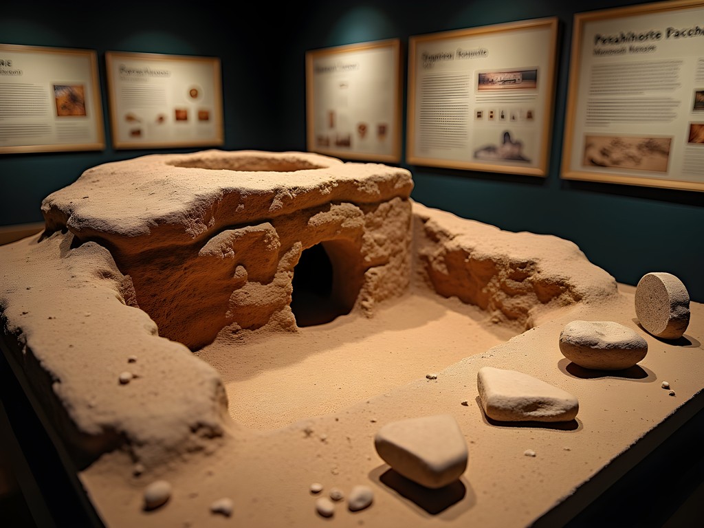 Museum display showing prehistoric hearth excavation at Terra Amata Museum in Nice