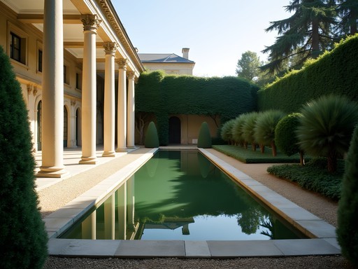 Reflecting pool in the hidden garden of Petit Palais with classical columns