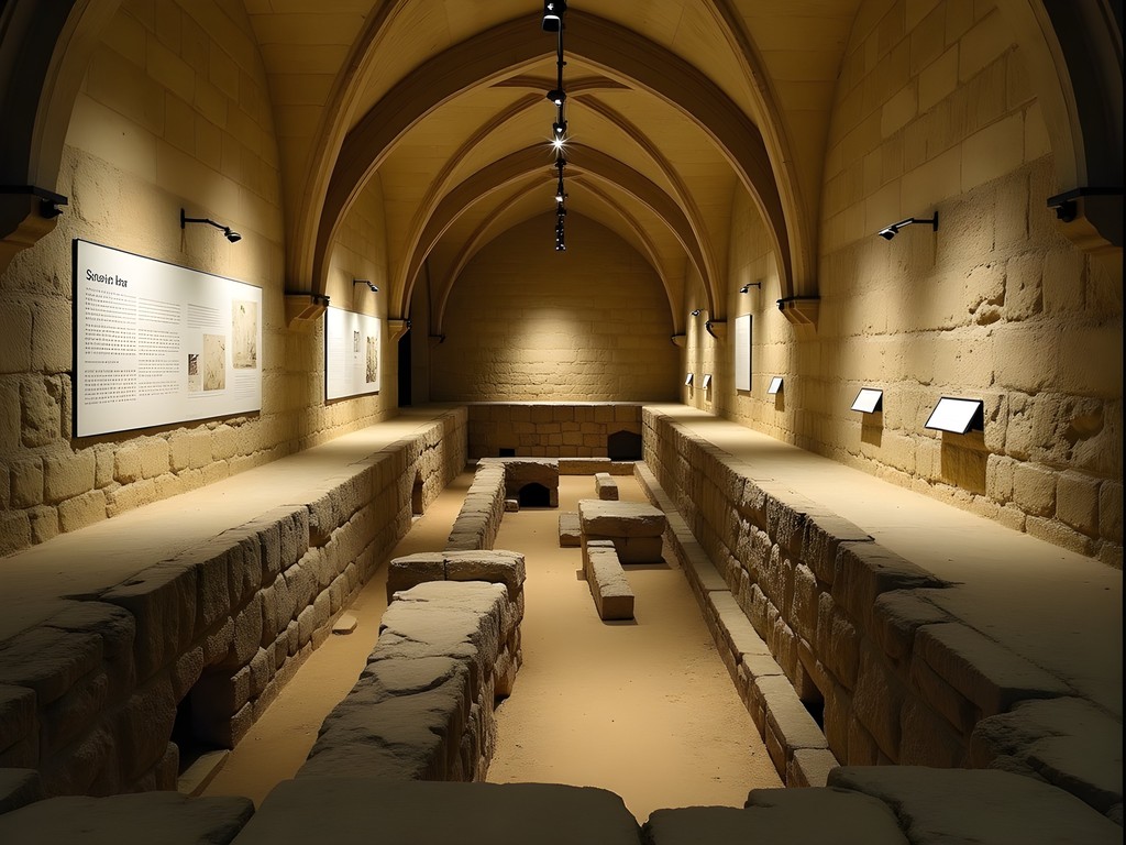 Ancient Roman ruins in the archaeological crypt beneath Notre-Dame Cathedral in Paris