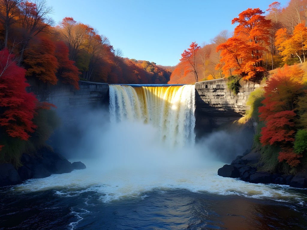 The Great Falls of Paterson surrounded by fall foliage