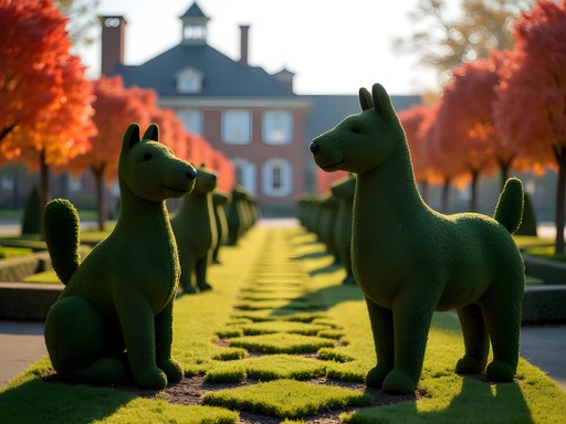 Geometric animal topiaries at Green Animals Topiary Garden in Portsmouth during fall