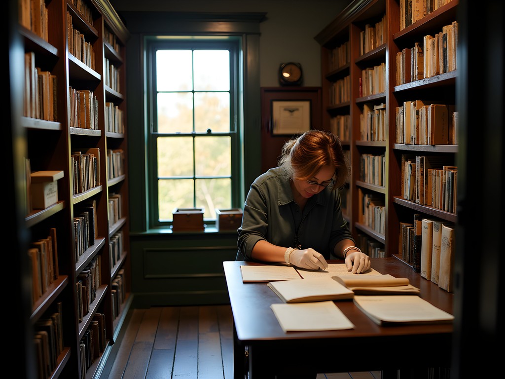 Portsmouth Historical Society archive room with colonial documents and preservation equipment