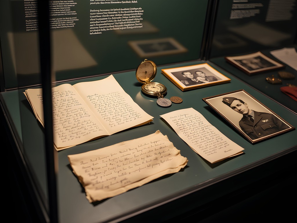 Display case of personal military artifacts at Poznan Army Museum
