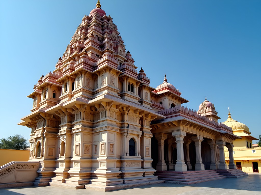 Ornate architecture of Rangji Temple in Pushkar showing South Indian and Rajput fusion design