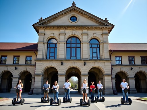 Segway tour group in front of historic Franklin Street Station in Reading