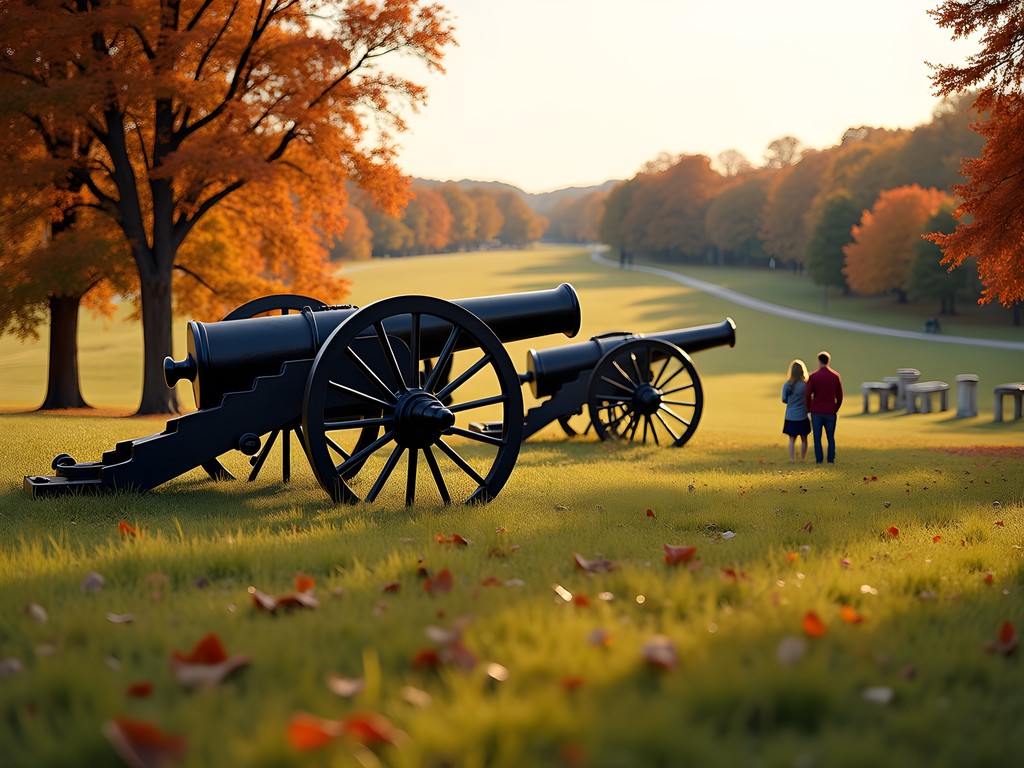 Richmond National Battlefield Park in fall with historic cannons and autumn foliage