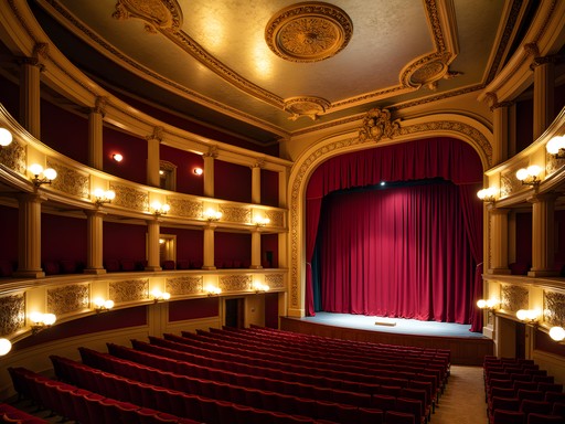 Historic 1908 Rochester Opera House interior with pressed tin ceiling and horseshoe balcony
