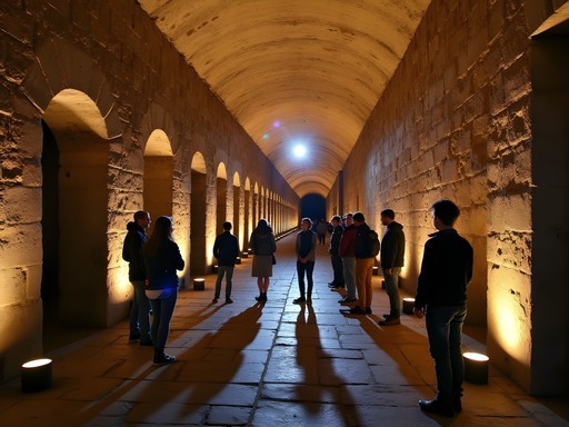 Illuminated underground chambers of the Colosseum during exclusive night tour