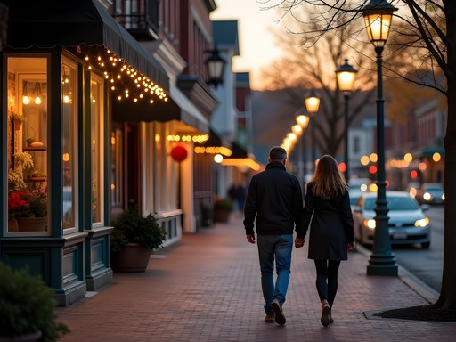Historic downtown Rutland Vermont evening streetscape with vintage architecture