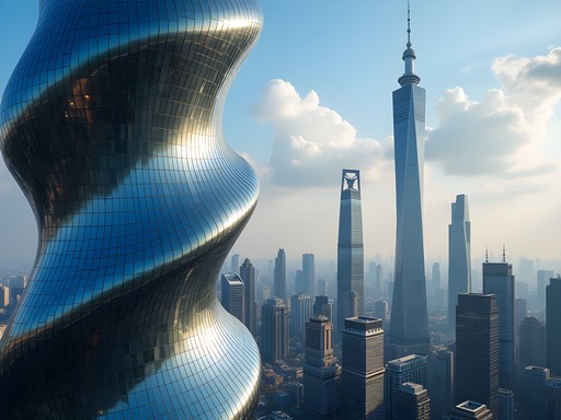 Shanghai Tower and Pudong district futuristic skyline view