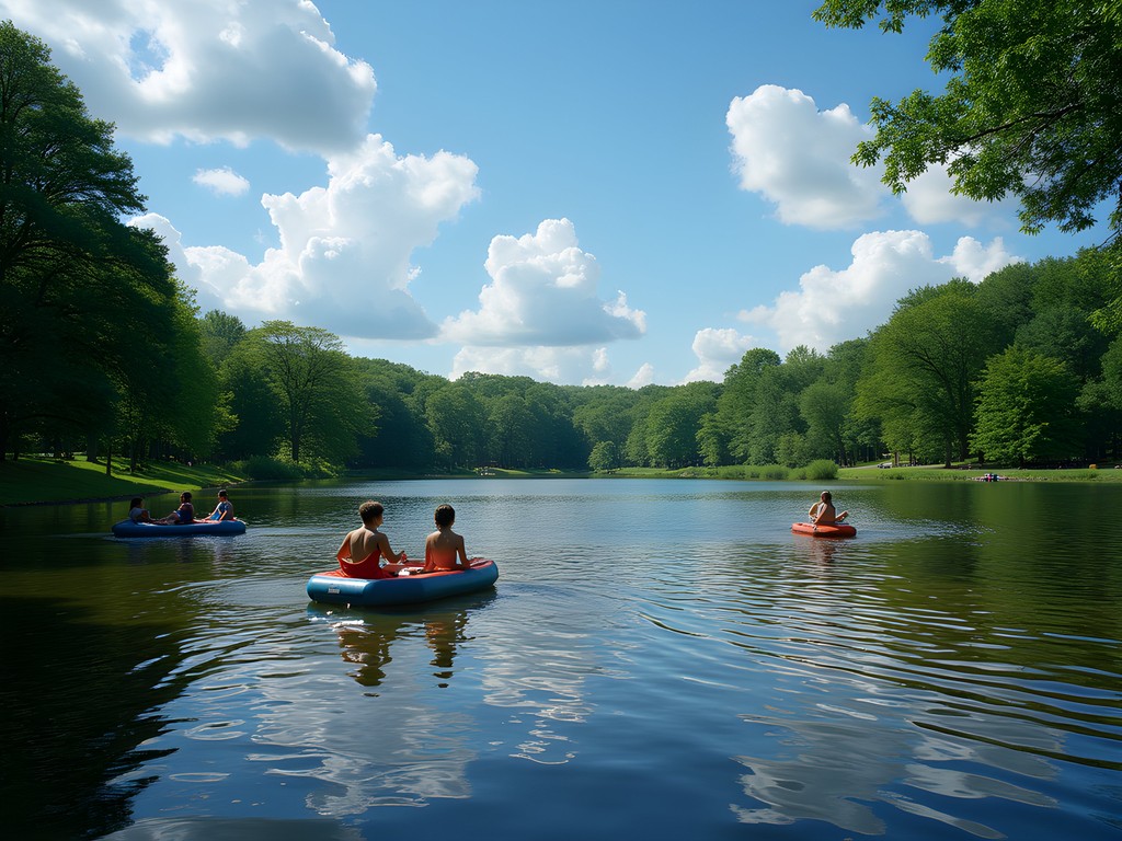 Porter Lake at Forest Park Springfield Massachusetts with families enjoying paddle boats