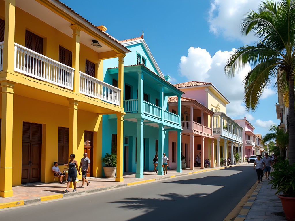 Colorful colonial-era buildings in downtown St. John's with Caribbean architectural details