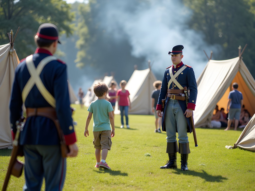 Civil War reenactors demonstrating military life at Suffolk historic site
