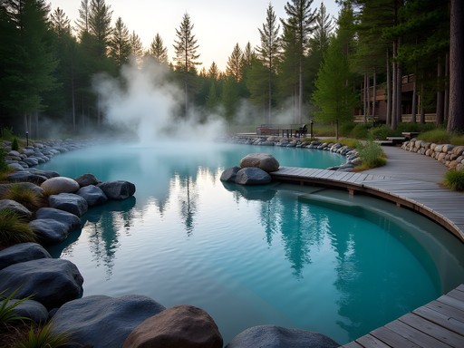 Nordic Baths at Cedar Meadows Resort in Timmins showing hot and cold pools in natural setting