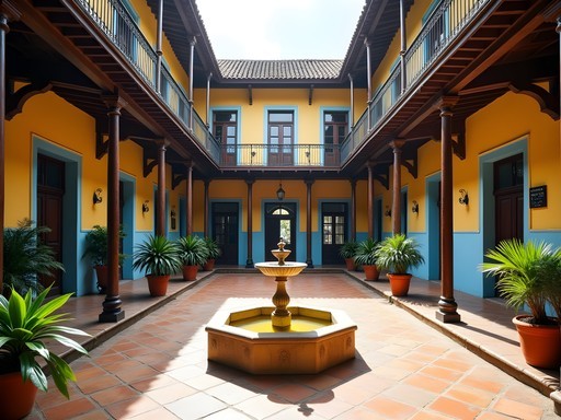 Interior courtyard of a restored colonial mansion in Trinidad showing traditional architecture