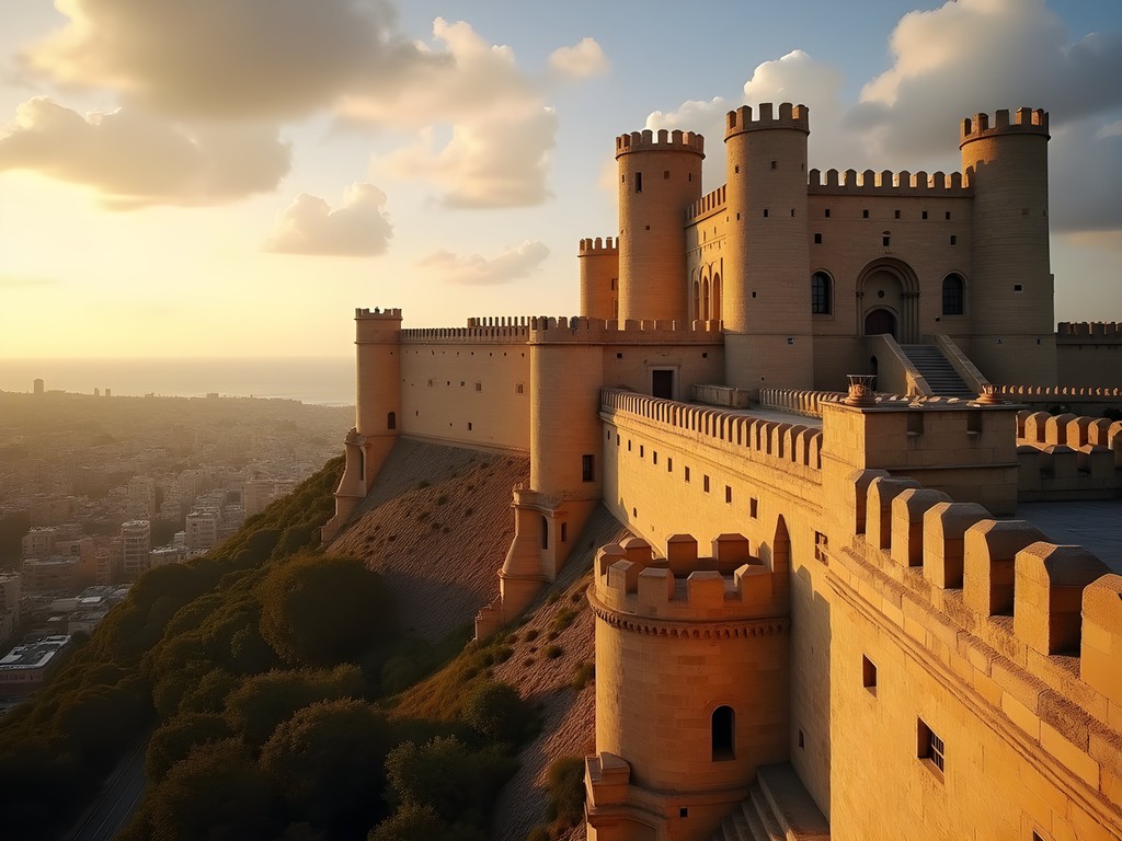 Crusader Citadel of Raymond de Saint-Gilles in golden afternoon light overlooking Tripoli