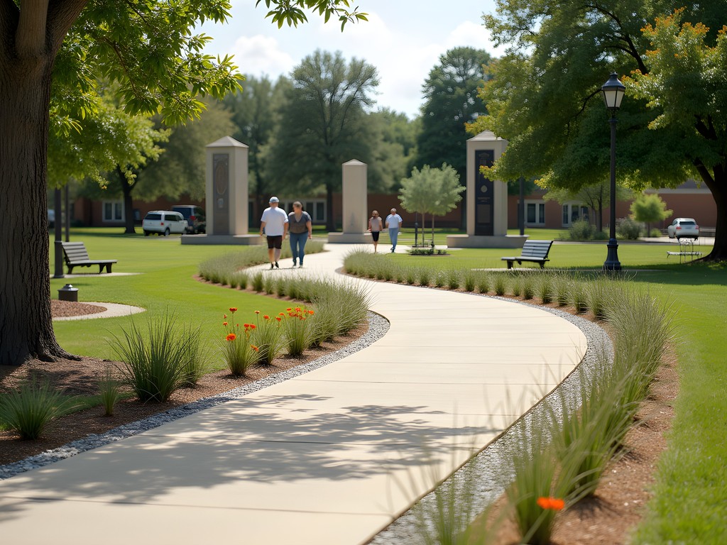 Accessible pathway through John Hope Franklin Reconciliation Park in Tulsa's Greenwood District