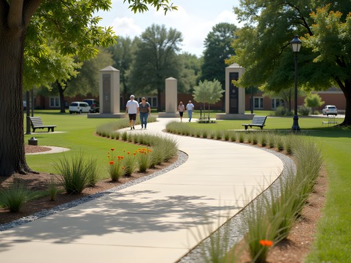Accessible pathway through John Hope Franklin Reconciliation Park in Tulsa's Greenwood District