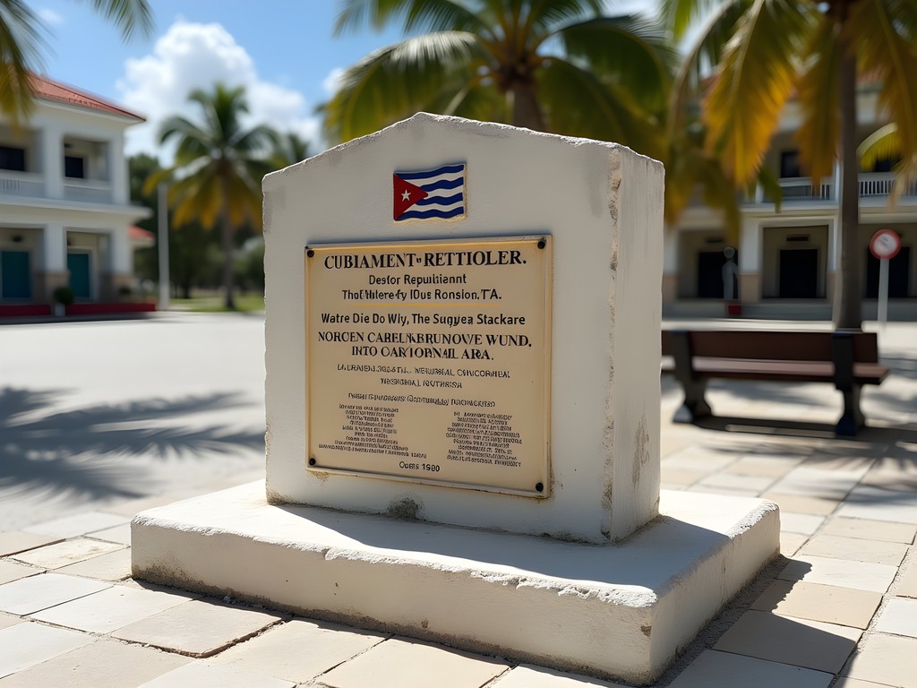 Simple stone revolutionary monument in Varadero commemorating Castro's nationalization of hotels