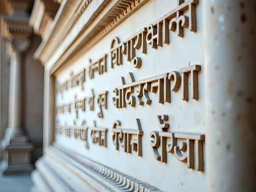 Detailed wall inscriptions at Tulsi Manas Temple in Varanasi showing Sanskrit and Hindi text from the Ram Charit Manas