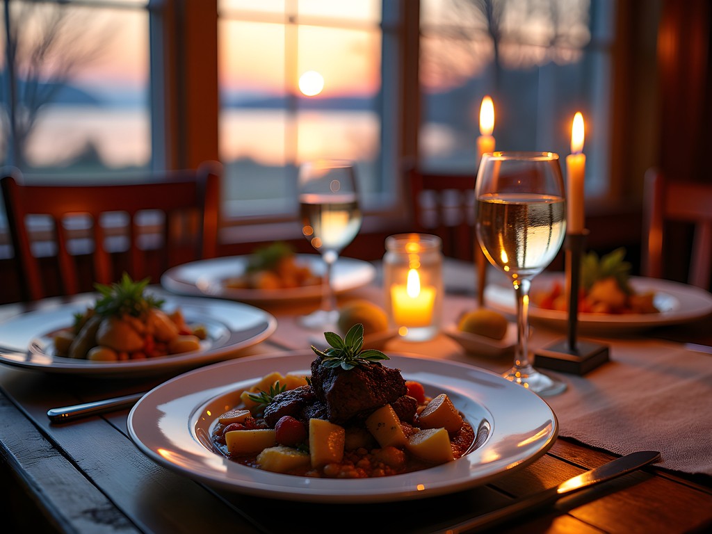 Basin Harbor Club Revolutionary War themed dinner with Lake Champlain sunset view