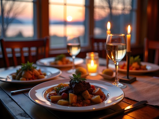 Basin Harbor Club Revolutionary War themed dinner with Lake Champlain sunset view