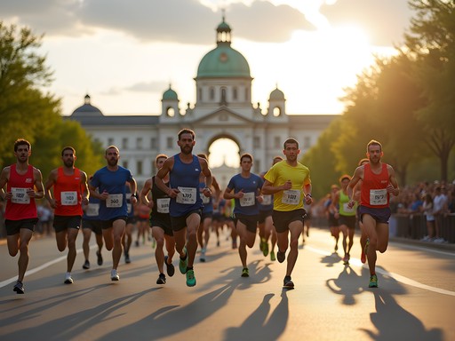 Vienna City Marathon runners passing Hofburg Palace on historic route