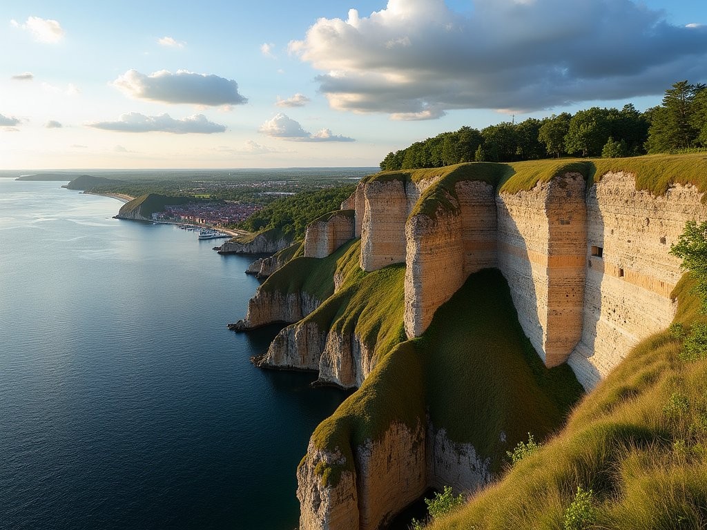 Panoramic view of Visby's medieval walls from coastal cliffs at Högklint