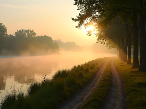 Scenic morning view of the Red River trail at Chahinkapa Park