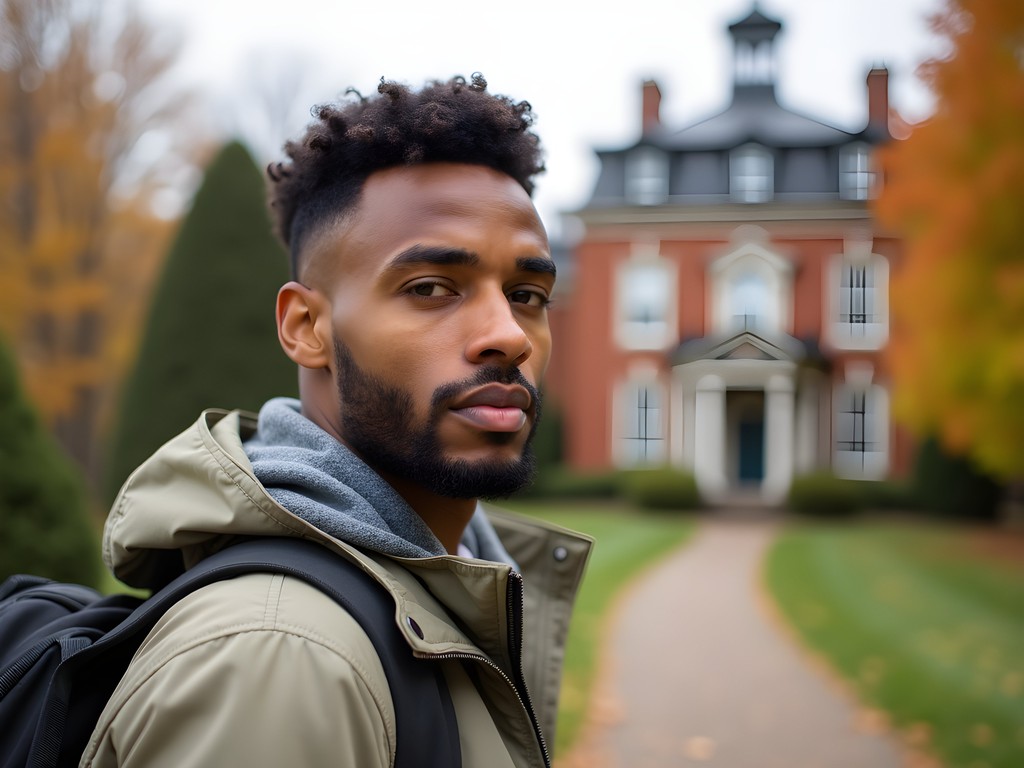 Travel blogger exploring Winterthur Museum estate grounds in autumn
