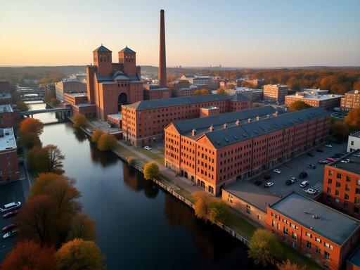 Panoramic view of Woonsocket's mill district showing industrial heritage landscape