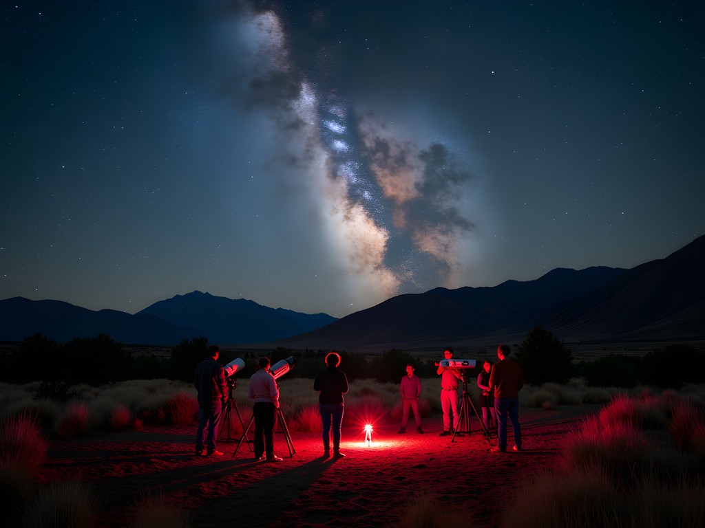 Family stargazing event with telescopes under the brilliant night sky near Apache Point Observatory