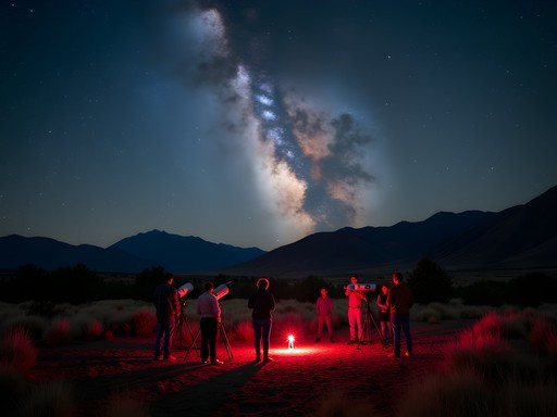 Family stargazing event with telescopes under the brilliant night sky near Apache Point Observatory