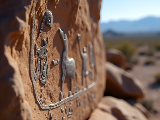 Ancient petroglyphs on secluded rock face at Three Rivers Petroglyph Site's northern extension