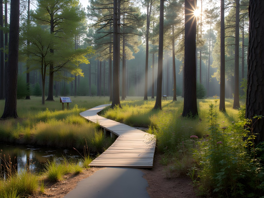 Scenic nature trail through pine forests at Chehaw Park in Albany