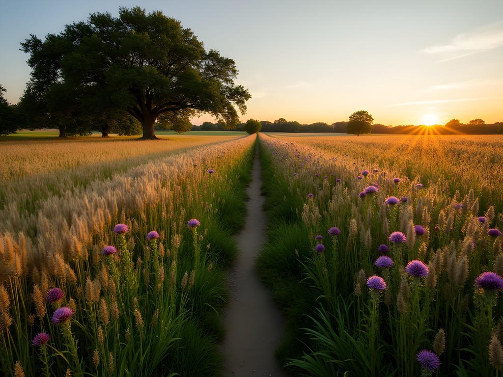 Autumn tallgrass prairie with golden grasses and purple asters at McFarland Park near Ames, Iowa
