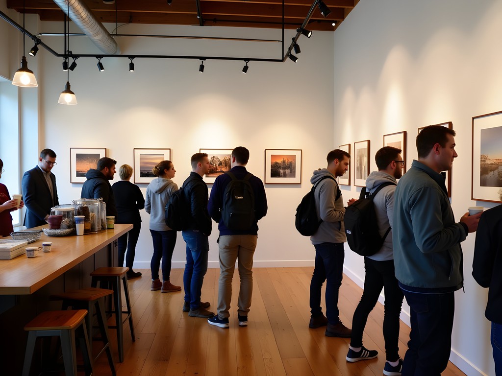 Hidden art gallery in the back room of Morning Bell Coffee Roasters in downtown Ames, Iowa