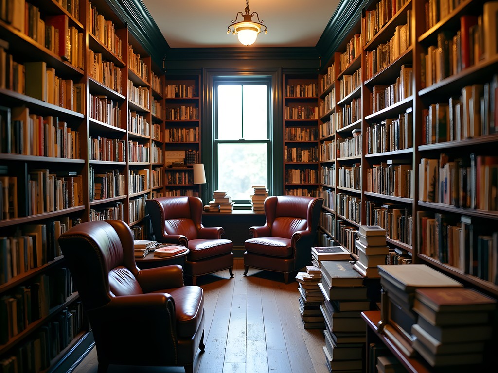 Interior of Merrill's Bookshop in Hallowell near Augusta showing cozy reading nooks and packed bookshelves