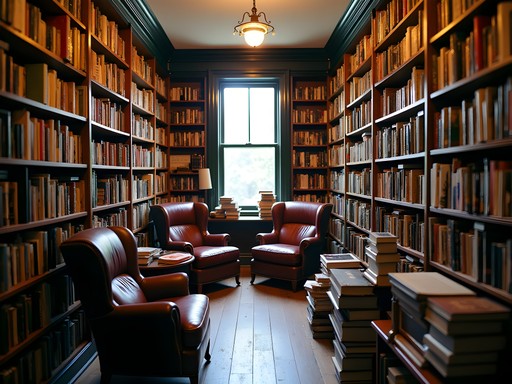 Interior of Merrill's Bookshop in Hallowell near Augusta showing cozy reading nooks and packed bookshelves
