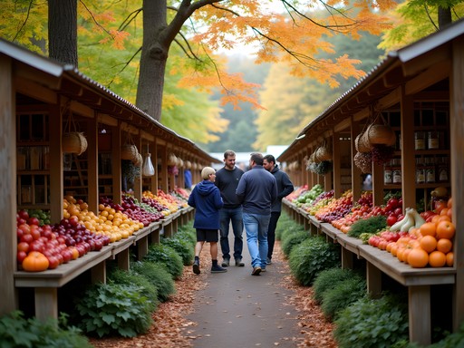 Viles Arboretum Farmers Market in Augusta during fall with colorful produce displays