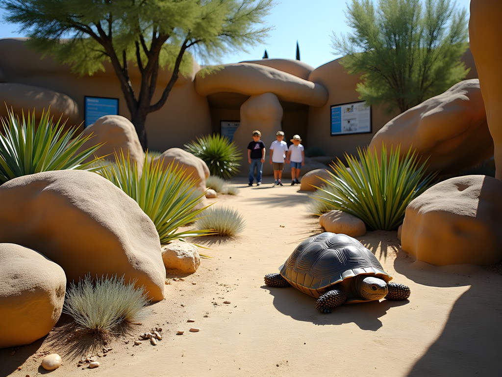 Desert habitat exhibit with native plants and animals at California Living Museum (CALM) in Bakersfield