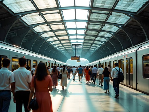 Bangalore Metro station with sustainable infrastructure features and commuters