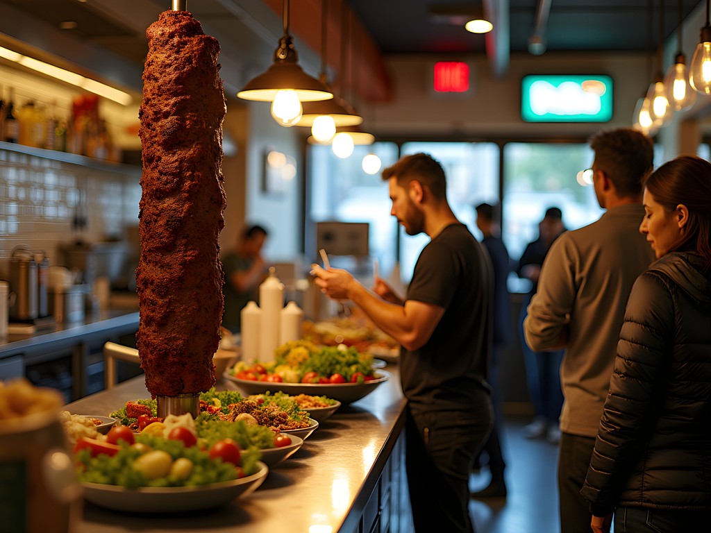 Traditional Berlin döner kebab shop with fresh ingredients and local customers