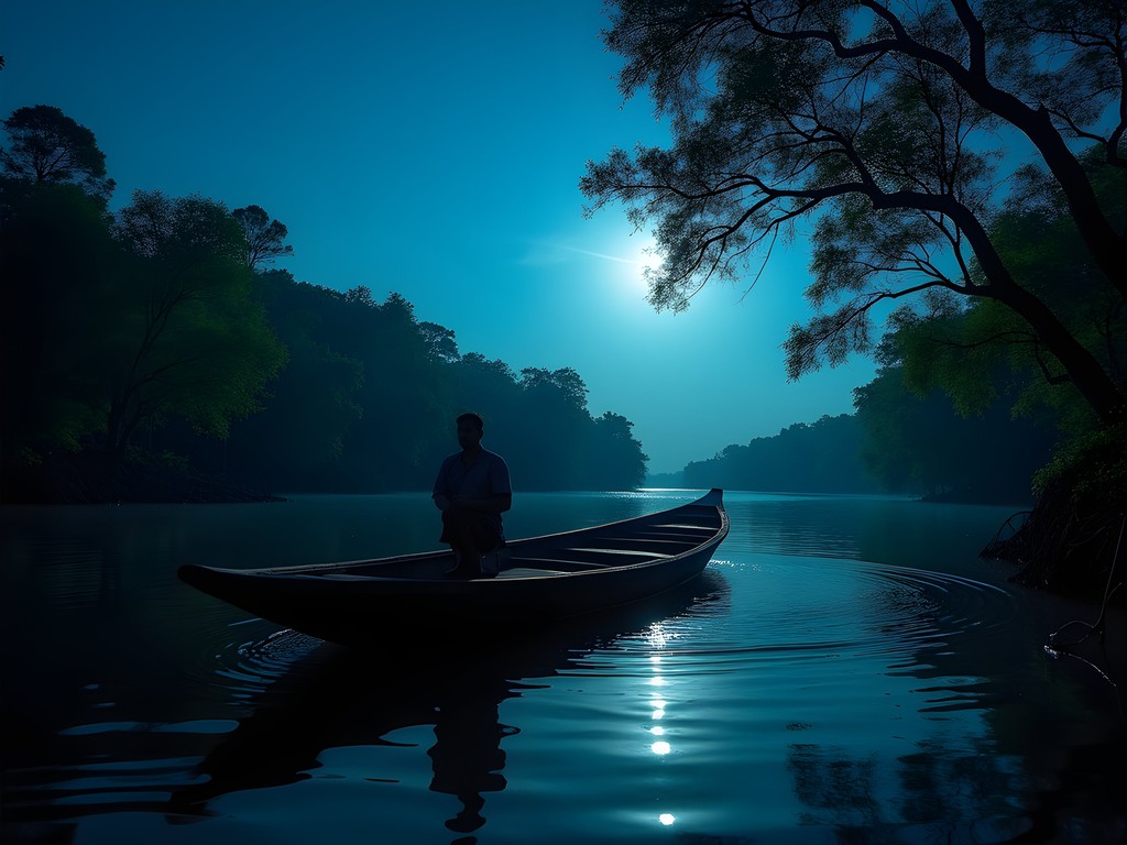Nighttime boat tour on Abatan River with fireflies illuminating mangroves